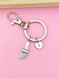 Silver Paint Brush Keychain, Initial Charm, Artist Gift