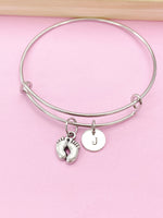 Silver Baby Footprint Charm Bracelet, Baby Feet Jewelry Gift, N5751A