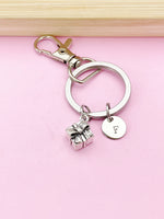 Silver Present Gift Box Charm Keychain, Present Gift Box Jewelry Gift, N5753D