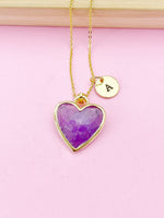 Gold Amethyst Heart Charm Necklace, N5413