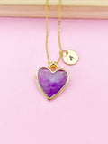 Gold Amethyst Heart Charm Necklace, N5413