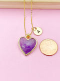 Gold Amethyst Heart Charm Necklace, N5413