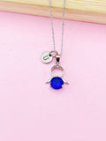 Silver Guardian Angel Charm Necklace, Blue Sapphire, N2335C