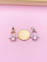 Silver or Gold Guardian Angel Charm Necklace, Pink, N2335D