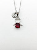 Silver Guardian Angel Charm Necklace, Red Garnet, N2335E