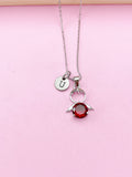 Silver Guardian Angel Charm Necklace, Red Garnet, N2335E