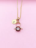 Gold Guardian Angel Charm Necklace, Red Garnet, N2335EE