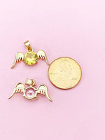 Gold Guardian Angel Wings Charm Necklace, Red, N5754D