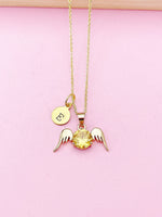Gold Guardian Angel Wings Charm Necklace, N5754