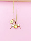 Gold Guardian Angel Wings Charm Necklace, N5754