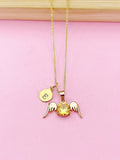 Gold Guardian Angel Wings Charm Necklace, N5754