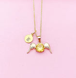 Gold Guardian Angel Wings Charm Necklace, N5754