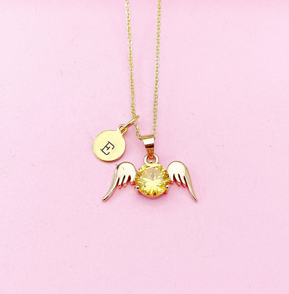 Gold Guardian Angel Wings Charm Necklace, N5754