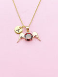 Gold Guardian Angel Wings Charm Necklace, Red, N5754D