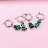 Silver Malachite Earrings Rose Gold and Silver in Option, Natural Gemstone Jewelry, N3976A