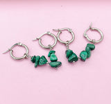 Silver Malachite Earrings Rose Gold and Silver in Option, Natural Gemstone Jewelry, N3976A