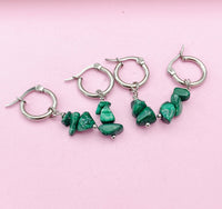 Silver Malachite Earrings Rose Gold and Silver in Option, Natural Gemstone Jewelry, N3976A