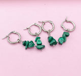 Silver Malachite Earrings Rose Gold and Silver in Option, Natural Gemstone Jewelry, N3976A