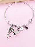 Silver Cheer Cheerleading Bracelet, Cheerleader Megaphone Charm, N920