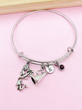 Silver Cheer Cheerleading Bracelet, Cheerleader Megaphone Charm, N920