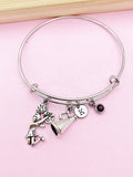 Silver Cheer Cheerleading Bracelet, Cheerleader Megaphone Charm, N920
