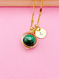 Malachite Necklace, Natural Gemstone Jewelry, Spinner Gold or Silver Necklace, N5767