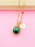 Malachite Necklace, Natural Gemstone Jewelry, Spinner Gold or Silver Necklace, N5767