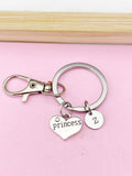 Silver Princess Charm Keychain, Silver Princess Heart Charm, Princess Gift, B24A