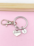 Silver Princess Heart Charm Keychain, Initial Keyring