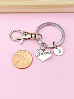 Silver Princess Charm Keychain, Silver Princess Heart Charm, Princess Gift, B24A