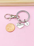 Silver Princess Heart Charm Keychain, Initial Keyring