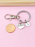 Silver Princess Heart Charm Keychain, Initial Keyring
