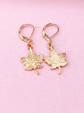 Rose Gold Maple Leaf Dangle Earrings, Stainless Steel Hooks