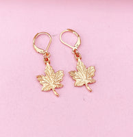 Rose Gold Maple Leaf Charm Earrings, Maple Leaf Charm, Natural Jewelry, N5142A