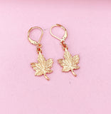 Rose Gold Maple Leaf Charm Earrings, Maple Leaf Charm, Natural Jewelry, N5142A