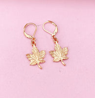 Rose Gold Maple Leaf Charm Earrings, Maple Leaf Charm, Natural Jewelry, N5142A