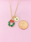 Gold Christmas Wreath Charm Necklace, Personalized Customized Gifts, N614