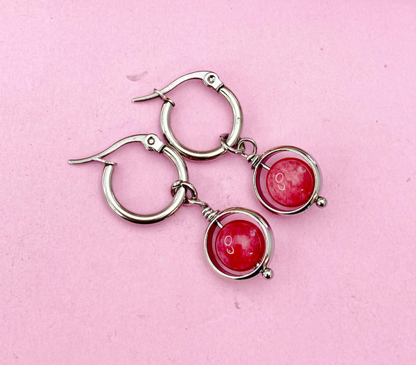Silver Natural Quartz Imitation Rhodochrosite Earrings, N3967A