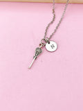 Silver Lacrosse Stick Necklace, Initial Charm, Sport Jewelry