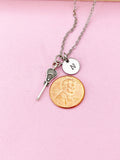 Silver Lacrosse Stick Necklace, Initial Charm, Sport Jewelry
