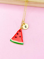 Gold Red Green Watermelon Charm Necklace, Summer Jewelry Gift, Personalized Initial Gift, N2099F