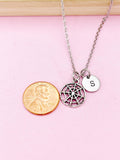 Silver Spider Web Charm Necklace, Personalized Halloween Gift, N788