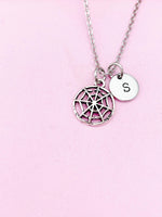 Silver Spider Web Charm Necklace, Personalized Halloween Gift, N788