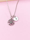 Silver Spider Web Charm Necklace, Personalized Halloween Gift, N788