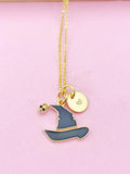 Gold Black Witch Hat Charm Necklace, Halloween Gifts, N2315