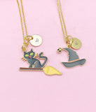 Gold Black Witch Hat Charm Necklace, Halloween Gifts, N2315a