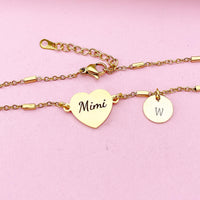 Gold Mimi Bracelet, Stainless Steel Heart Bracelet, Mimi Jewelry, Mimi Gift, Best Christmas Gift for Mimi, D271A