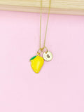 Gold Mango Charm Necklace, Mangoes Tropical Fruit Foodie Jewelry Gifts, Personalized Initial Gifts, N3683A