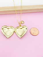 Gold Leo Locket Necklace, Love, Keepsake Photo Frame, N4048