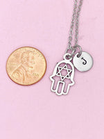Silver Hamsa Star of David Charm Necklace, N80B